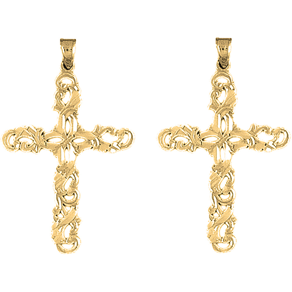 Yellow Gold-plated Silver 43mm Floral Cross Earrings