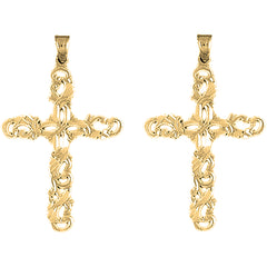 Yellow Gold-plated Silver 43mm Floral Cross Earrings
