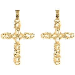 14K or 18K Gold 43mm Floral Cross Earrings