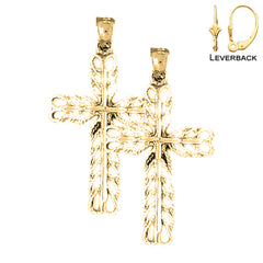 Sterling Silver 33mm Vine Cross Earrings (White or Yellow Gold Plated)