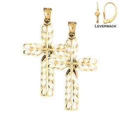 Pendientes de cruz de vid de plata de ley de 33 mm (chapados en oro blanco o amarillo)