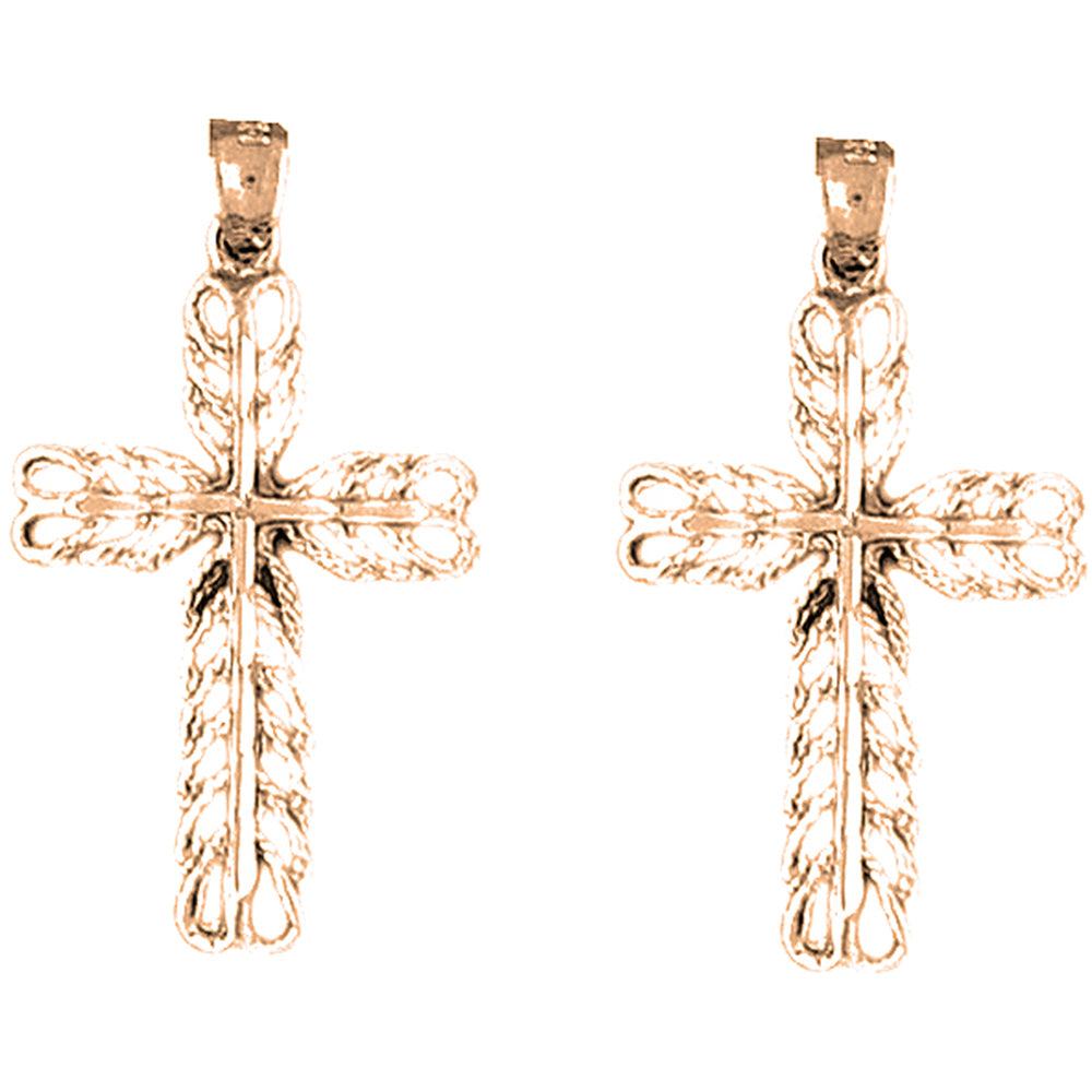 14K or 18K Gold 33mm Vine Cross Earrings