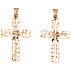 14K or 18K Gold 33mm Vine Cross Earrings