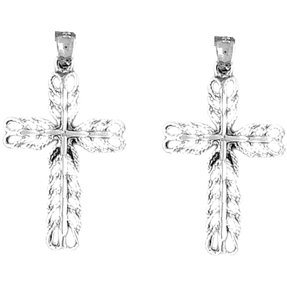 Sterling Silver 33mm Vine Cross Earrings