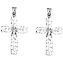 Sterling Silver 33mm Vine Cross Earrings