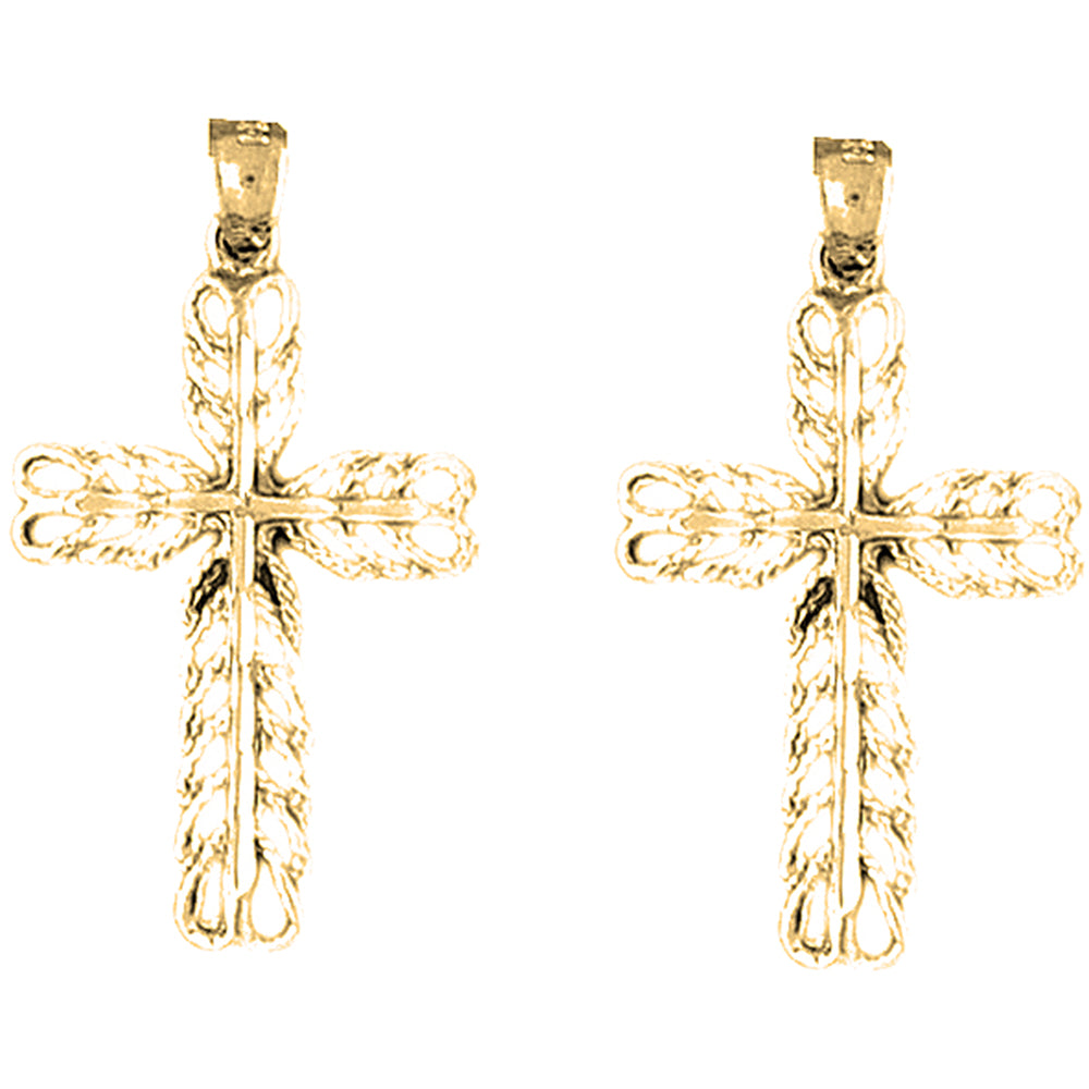 14K or 18K Gold 33mm Vine Cross Earrings