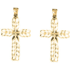 Yellow Gold-plated Silver 33mm Vine Cross Earrings