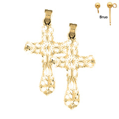 Sterling Silver 36mm Floral Cross Earrings (White or Yellow Gold Plated)