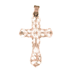 14K or 18K Gold Floral Cross Pendant