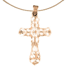 14K or 18K Gold Floral Cross Pendant