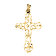 14K or 18K Gold Floral Cross Pendant