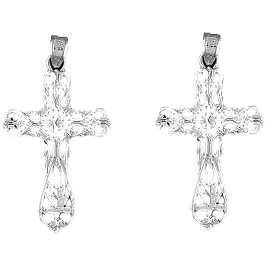 Sterling Silver 36mm Floral Cross Earrings