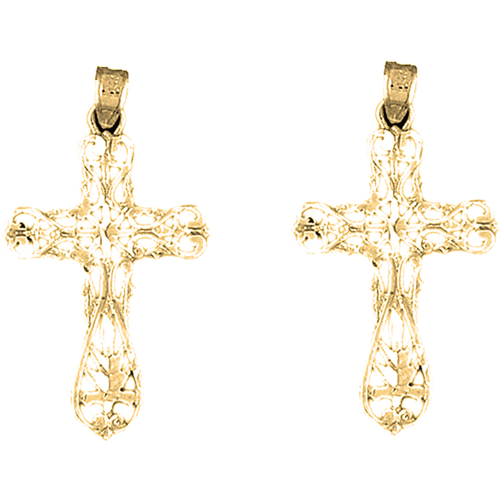 14K or 18K Gold 36mm Floral Cross Earrings