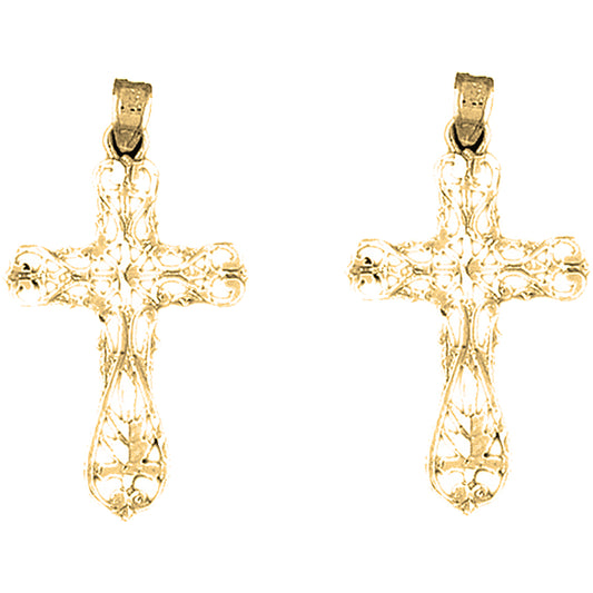 14K or 18K Gold 36mm Floral Cross Earrings