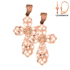 14K or 18K Gold Floral Cross Earrings