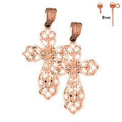 14K or 18K Gold Floral Cross Earrings