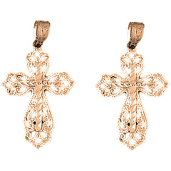 14K or 18K Gold 30mm Floral Cross Earrings