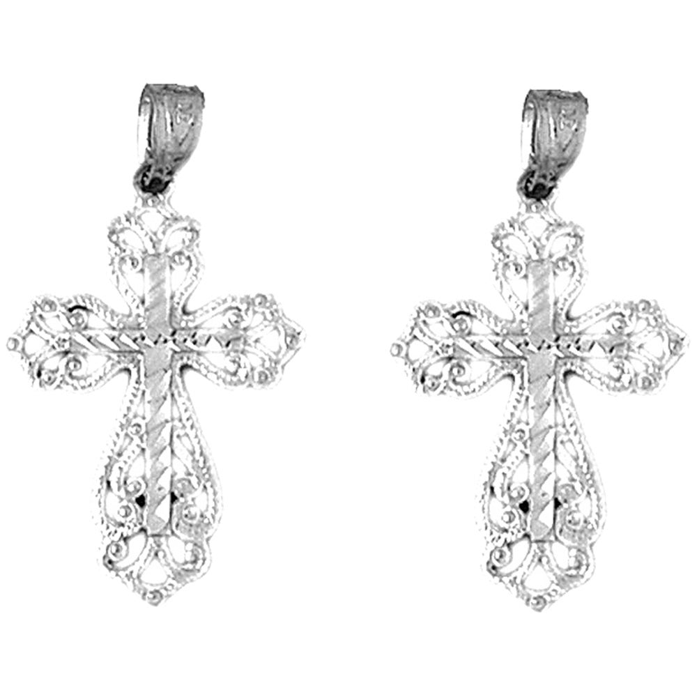 Sterling Silver 30mm Floral Cross Earrings