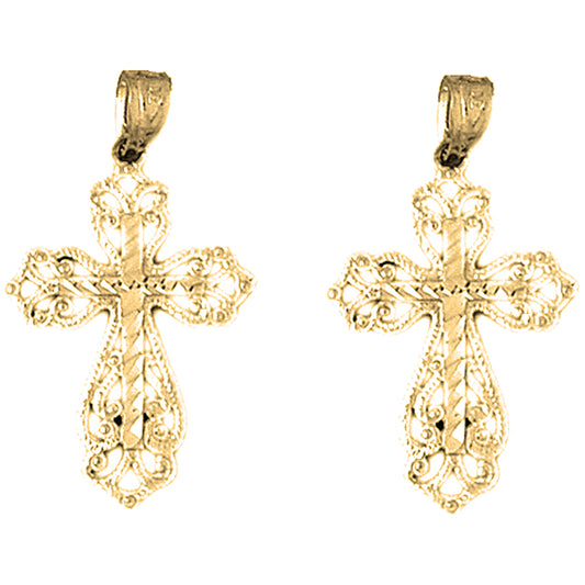 Yellow Gold-plated Silver 30mm Floral Cross Earrings