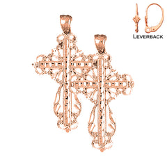 14K or 18K Gold Floral Cross Earrings