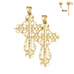 Sterling Silver 46mm Floral Cross Earrings (White or Yellow Gold Plated)