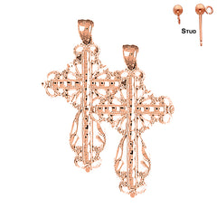 14K or 18K Gold Floral Cross Earrings