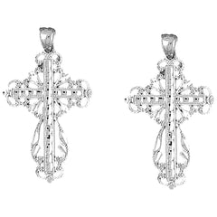 Sterling Silver 46mm Floral Cross Earrings