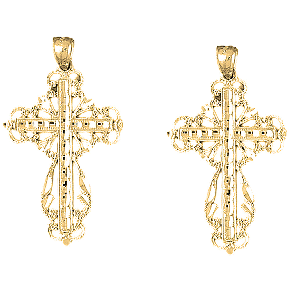 14K or 18K Gold 46mm Floral Cross Earrings