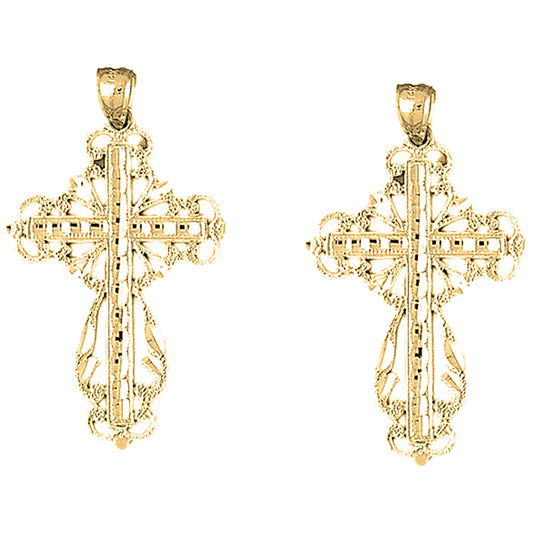 Yellow Gold-plated Silver 46mm Floral Cross Earrings