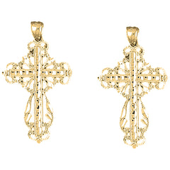 Yellow Gold-plated Silver 46mm Floral Cross Earrings