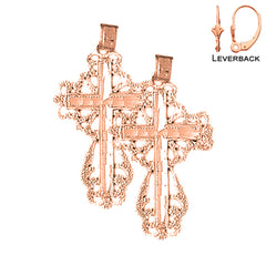 14K or 18K Gold Floral Cross Earrings