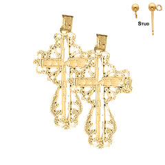 Sterling Silver 32mm Floral Cross Earrings (White or Yellow Gold Plated)