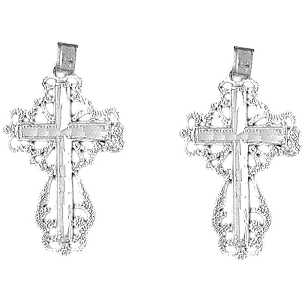 Sterling Silver 32mm Floral Cross Earrings