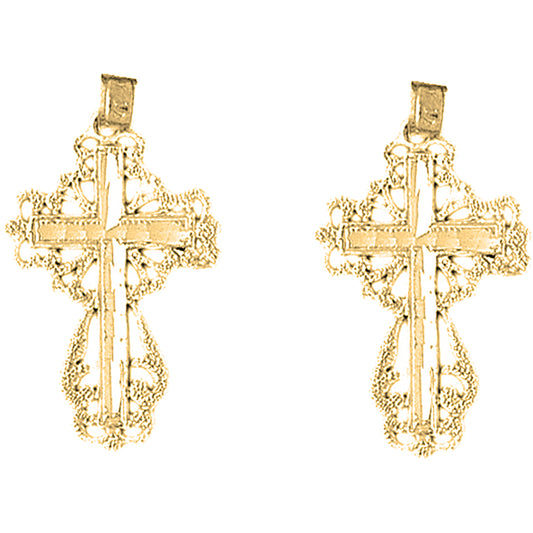 14K or 18K Gold 32mm Floral Cross Earrings