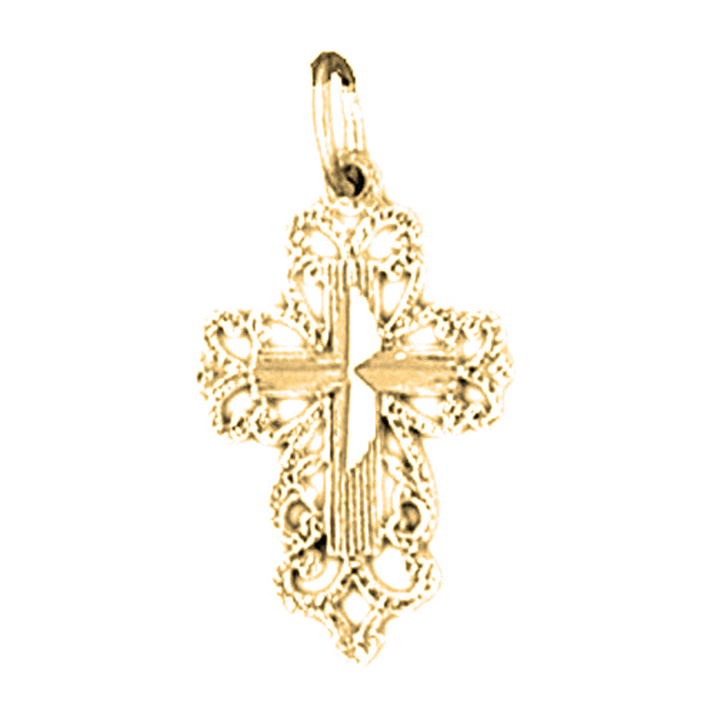 14K or 18K Gold Floral Cross Pendant