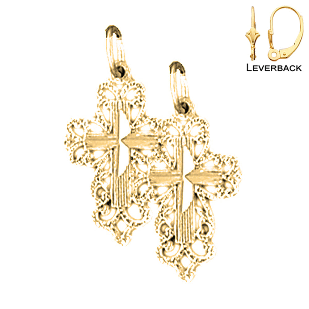 14K or 18K Gold Floral Cross Earrings