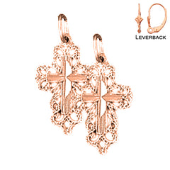 14K or 18K Gold Floral Cross Earrings