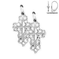 Sterling Silver 23mm Floral Cross Earrings (White or Yellow Gold Plated)