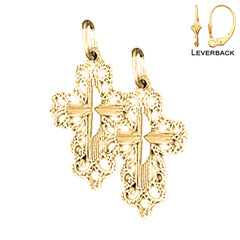 Sterling Silver 23mm Floral Cross Earrings (White or Yellow Gold Plated)