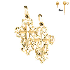 Sterling Silver 23mm Floral Cross Earrings (White or Yellow Gold Plated)