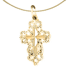 14K or 18K Gold Floral Cross Pendant