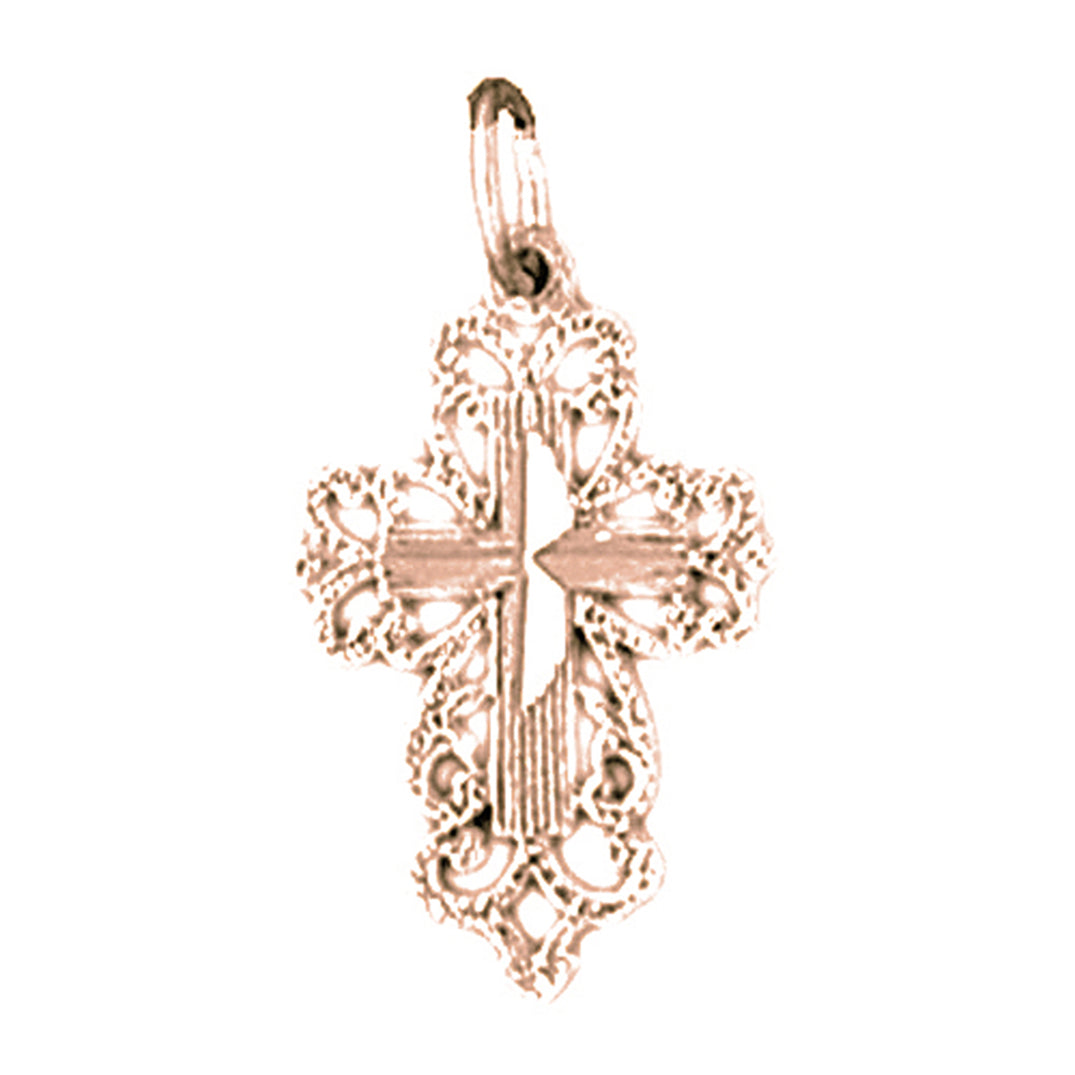 14K or 18K Gold Floral Cross Pendant