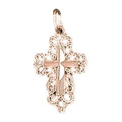 14K or 18K Gold Floral Cross Pendant