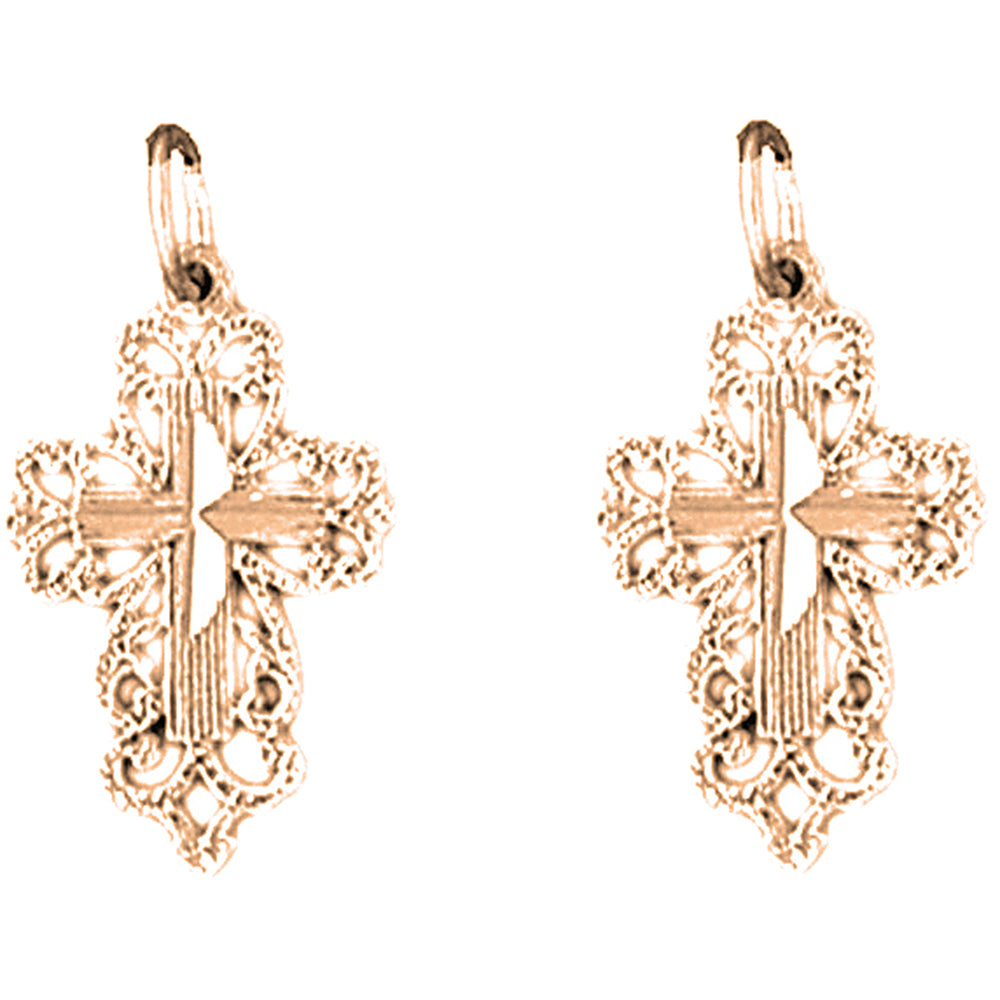 14K or 18K Gold 23mm Floral Cross Earrings