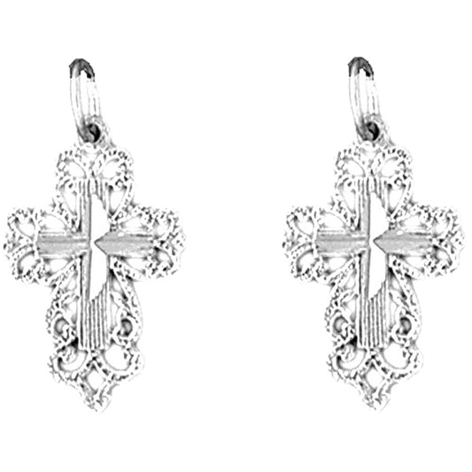 Sterling Silver 23mm Floral Cross Earrings