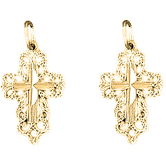 Yellow Gold-plated Silver 23mm Floral Cross Earrings