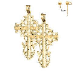 14K or 18K Gold Vine Cross Earrings