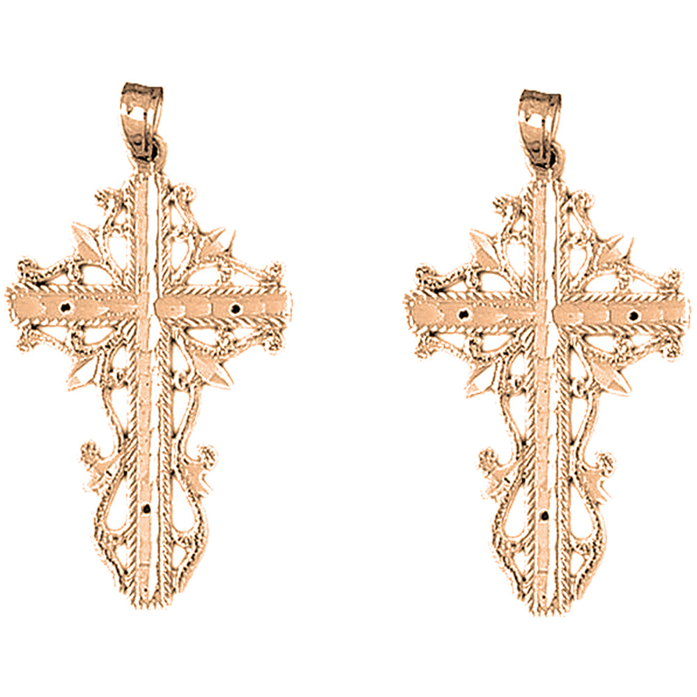 14K or 18K Gold 42mm Vine Cross Earrings