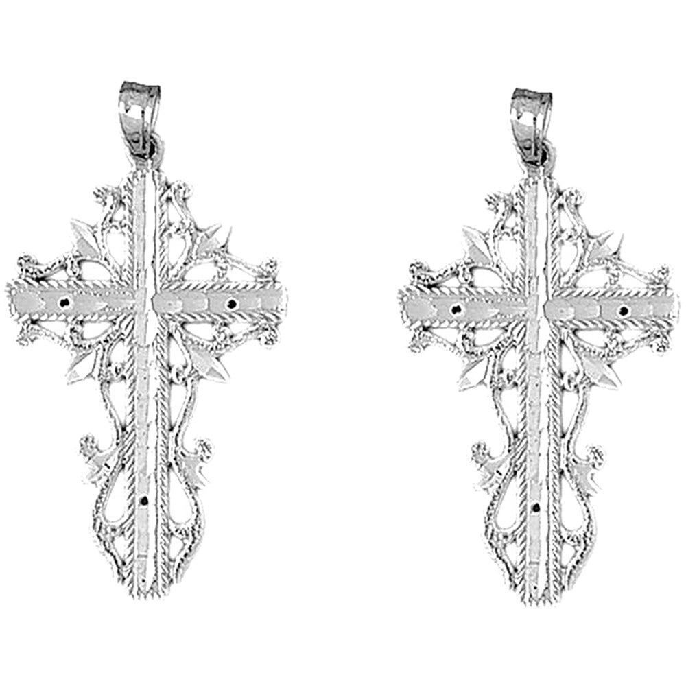 14K or 18K Gold 42mm Vine Cross Earrings