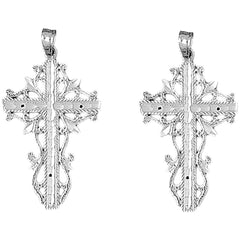 Sterling Silver 42mm Vine Cross Earrings